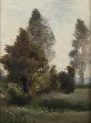 Henry George Moon, Landscape with Trees, oil on canvas laid onto board