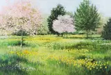 Maureen Jordan, Meadow in the Spring with Blossom and Flowers, late 20th/early 21st century acrylic with pastel