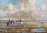 Lieselotte Minners-Weise, Horses with Riders in a Coastal Landscape, oil on canvas