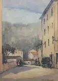 George Henry Downing, Continental Street Scene, watercolour with ink