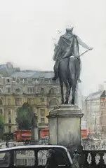 Colin Menin, Trafalgar Square, London, watercolour with gouache