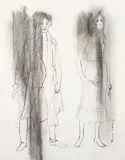 Ralph Koltai, Mr Michael Pennington, Miss Carole Royle, Hamlet and Ophelia, Royal Shakespeare Company, 1980, charcoal