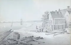 Edward Hassel, Northfleet, monochrome ink with watercolour