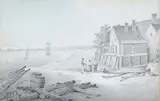 Edward Hassel, Northfleet, monochrome ink with watercolour