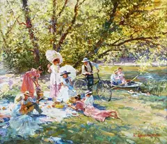 Victor Efimenko, Picnic, oil on canvas