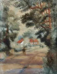 J. Thompson, Figure on a Country Road, 1920, watercolour