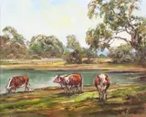 Victor Cirefice, Cattle in a Landscape, late 20th/early 21st century oil on canvas