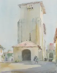 David Jan Curtis, Church at Lusinac, watercolour