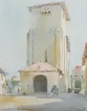 David Jan Curtis, Church at Lusinac, watercolour