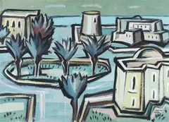 Helmut Linsser, Coastal Town View, 1964, gouache