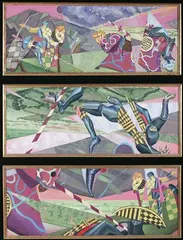 Christopher Hedley-Dent, Falling Knight: Triptych, triptych oil on board