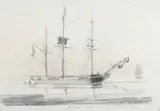 Henry Wise Harvey, The Irlam West Indiaman in Carlisle Bay, 1814, 1814, monochrome watercolour with wash