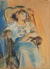 Roland Vivian Pitchforth, Three-quarter Length Portrait of a Seated Lady, 1937, pastel with coloured chalks
