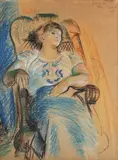 Roland Vivian Pitchforth, Three-quarter Length Portrait of a Seated Lady, 1937, pastel with coloured chalks