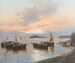 De Luca, Mediterranean Sunset, oil on canvas