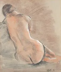 John Gillbe, Female Nude, charcoal with coloured chalks