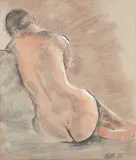 John Gillbe, Female Nude, charcoal with coloured chalks