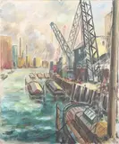 Ray Evans, London Docklands Scene, oil on canvas