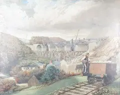 Bernard Higgs, Construction of a Railway Viaduct, 1894, oil on board