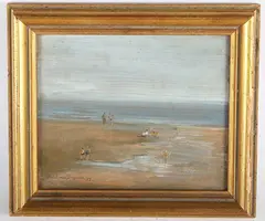 Pauline Brown, Beach Scene, oil on board