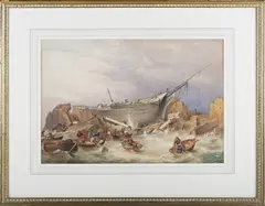 John Francis Salmon, Recovering a Shipwreck, watercolour