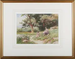 Fred Knowles, Three Figures on a Grassy Bank, watercolour