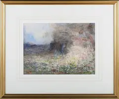 Mary Stevens, Christ Child in a Flower Meadow flanked by the Madonna and Angels, watercolour with gouache