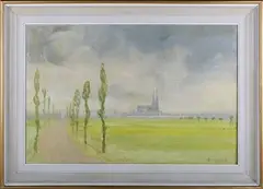 Mona Killpack, Chartre II' (Distant View of the Cathedral), oil on canvas