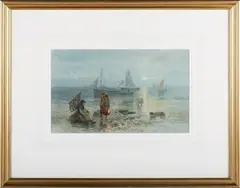 Alfred Joseph Warne Browne, Fisher-girls on a Cornish Beach at Dusk, watercolour