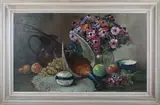Henri Joseph Pauwels, Still Life with Flowers, Fruit and Pheasant, oil on board
