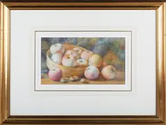 Fred Spencer, Apples and Acorns in a Basket, watercolour