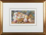 Fred Spencer, Apples and Acorns in a Basket, watercolour