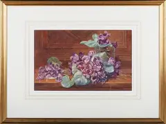 Edith Isabel Barrow, Still Life, Violets, watercolour