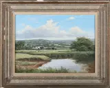 David Morgan, Cows grazing on a Riverbank, late 20th/early 21st century oil on canvas