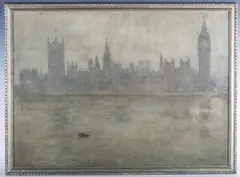 The Palace of Westminster from the South Bank by Jacobus Cornelis Wyand Cossaar, pastel with chalk, sold Jan 2023