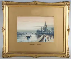 E. Seymour, Westminster' and 'The Thames Embankment, a pair of early 20th century watercolours with gouache