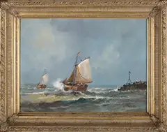Harrij van Dongen, Sailing Vessels in a Stiff Breeze, oil on canvas