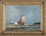 Harrij van Dongen, Sailing Vessels in a Stiff Breeze, oil on canvas