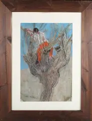 Heinz Inlander, Figure in a Tree, watercolour with gouache