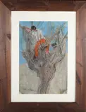 Heinz Inlander, Figure in a Tree, watercolour with gouache