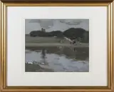 Horace Mann Livens, Figures on a Riverbank, watercolour with gouache on laid paper