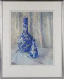 Pauline Fazakerley, Still Life with Chinese Kangxi Style Blue and White Vases, watercolour