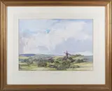 George Robert Rushton, Extensive Rural Landscape with Windmill, watercolour