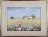 Paul Evans, Oast House in a Landscape, watercolour with gouache