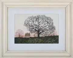 Paul Evans, Oast House in an Autumnal Landscape, watercolour with gouache
