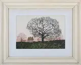 Paul Evans, Oast House in an Autumnal Landscape, watercolour with gouache