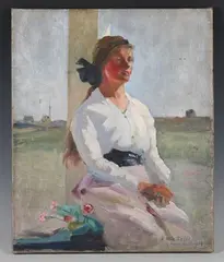 Robert Arthur Wilson, A Mlle Rayér' (Half Length Portrait of a Lady in a Landscape), 1914, oil on canvas