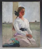 Robert Arthur Wilson, A Mlle Rayér' (Half Length Portrait of a Lady in a Landscape), 1914, oil on canvas