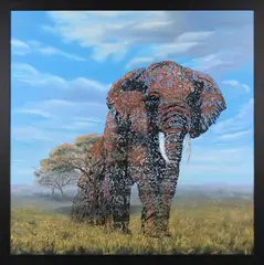 George Tincu, African Elephants, 21st century oil on canvas