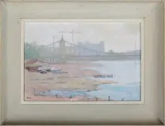 Pauline Marshall, Hammersmith Bridge, London, oil on canvas-board
